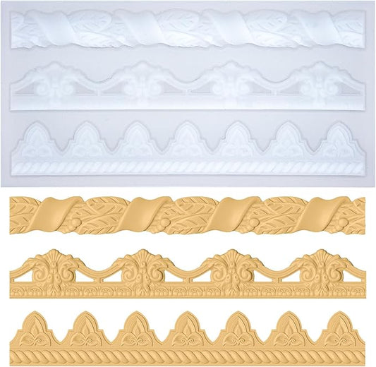 Art Molds for Polyclay Air Dry Clay Plaster Epoxy Resin Fondant Cake Decor 3 Border Trimmings