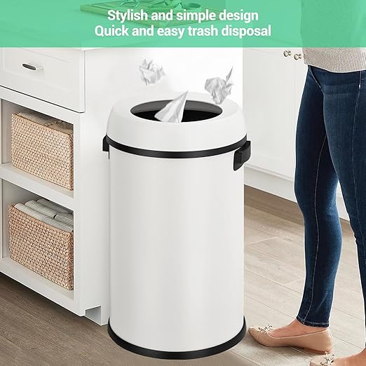 Garvee 17 Gallon/65 Liter Trash Can, Fingerprint-Proof Stainless Steel Open Top Garbage Can, Heavy Duty Commercial Round Trash Bin for Restaurant, Home, Office,White