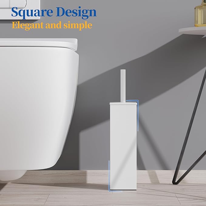 RUACQ Toilet Brush and Holder Set 2pcs,Square Toilet Bowl Brush for Bathroom with 304 Stainless Steel Handle Toilet Cleaner Brush with Durable Scrubbing Bristles,Splash-Proof (White)
