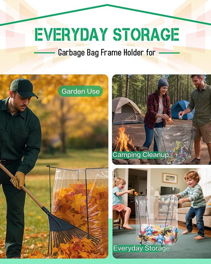 Jayhalo Outdoor Trash Bag Holder Stand 30-45 Gal, Portable Garbage Bag Holder Frame for Garden Camping Portable Trash Can, Leaf Bag Holds Disposable Bags, Freestanding Design