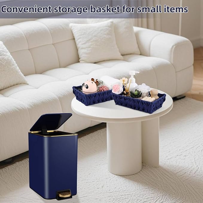 Small Bathroom Trash Can with Lid Soft Close, 1.8 Gallon Stainless Steel Garbage Can with Removable Inner Bucket,Wicker Storage Baskets,75Count Trash Bags, Slim Step Pedal Trash Bins