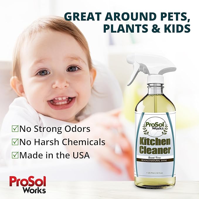 Kitchen Cleaner 16 oz - Daily Cleaning Spray for Countertops, Sink, Cabinets, Appliances, & Stainless Steel Cleaner Revealing Natural Shine & Refreshing Scent - Safe on All Surface