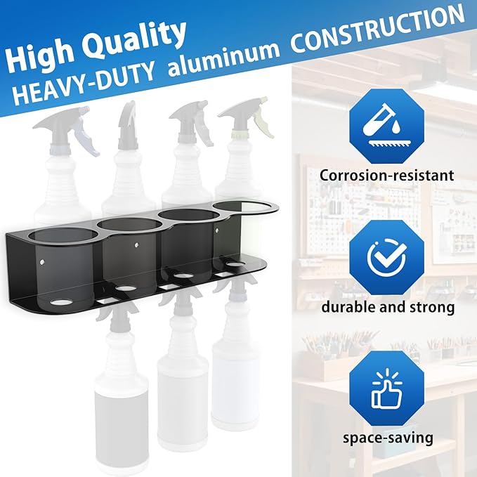 4 Holes Spray Bottle Holder Wall Mount Hangable Space-efficient Spray Can Holder Wall Mount Spray Bottle Hanger for Universal for Garage and Home