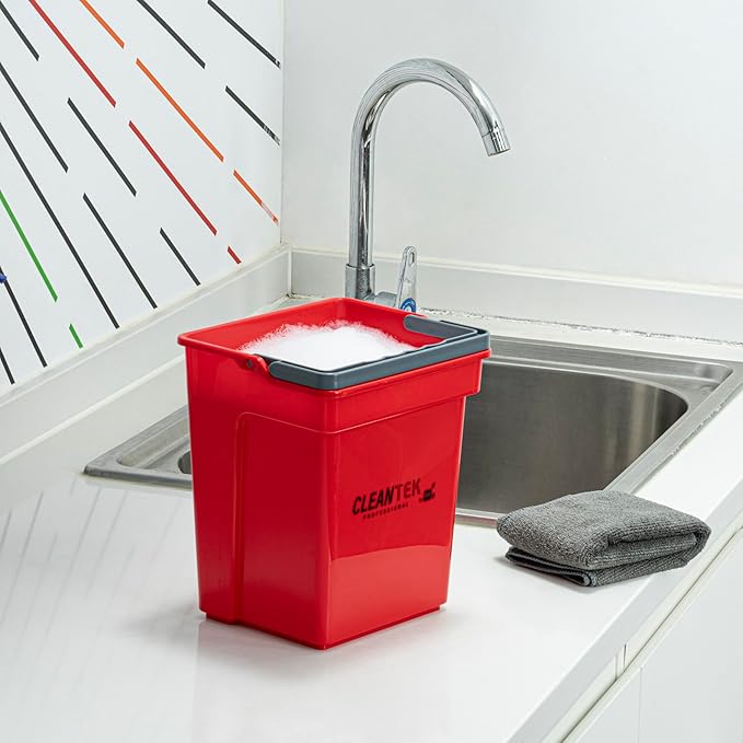 Restaurantware-Clean Tek Professional 4 Quart Cleaning Bucket, 1 Utility Pail with Handle - Heavy-Duty, Portable, Red Plastic Washing Pail, Perfect for Household, Outdoor, Car Wash and More