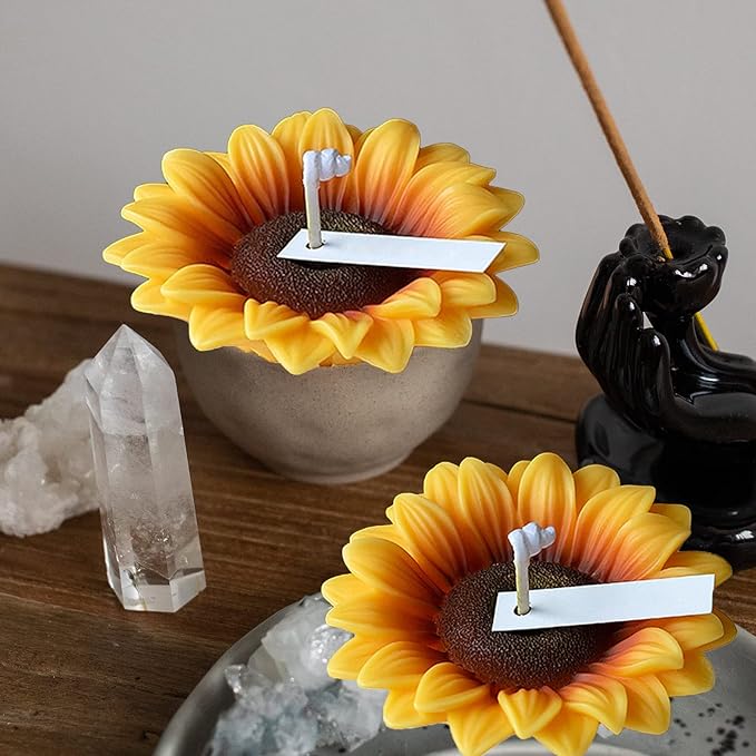 Wehous 2PCS Large Sunflower Silicone Molds, 3D Flower Silicone Molds for Chocolate Fondant Cake Decoration, Flower Soap Wax Candle Polymer Clay Molds for Handmade Art Craft Baking Tool