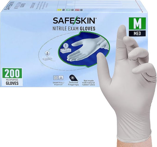 SAFESKIN Nitrile Exam Gloves Disposable Powder-Free Gloves for Medical, Dental, Cleaning, Cooking, Chemotherapy, 3.5 Mil Gray