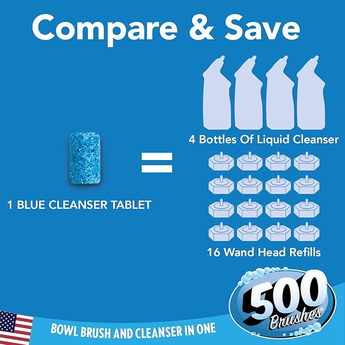 500 Brushes Blue Toilet Bowl Cleanser Tablet Refills, 9 Pack, Replacement Toilet Bowl Cleaner Tablets, Each Tablet Lasts Up to 4 Months