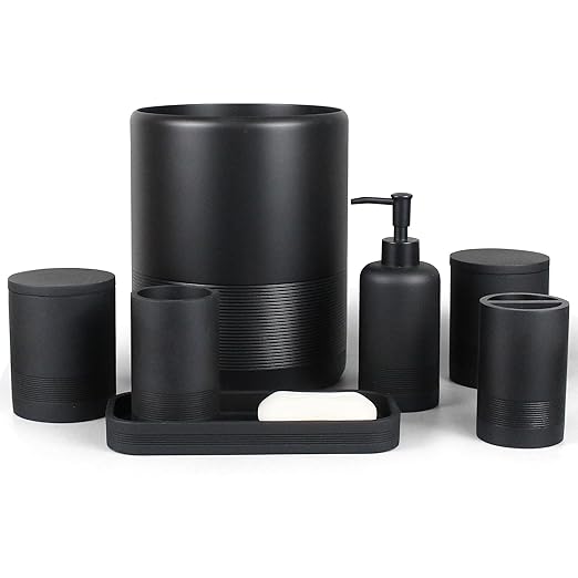 Modern Resin Trash Can Bin, Wastebasket for Bathroom, Kitchen, Office, Home, Black