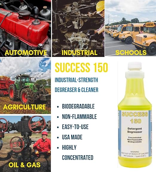 Success 150 Detergent Degreaser Concentrate | Industrial-Strength, Biodegradable Butyl Cleaner for Concrete, Pressure Washing, Automotive - Non-Flammable, Easy-to-Use - 1 Quart