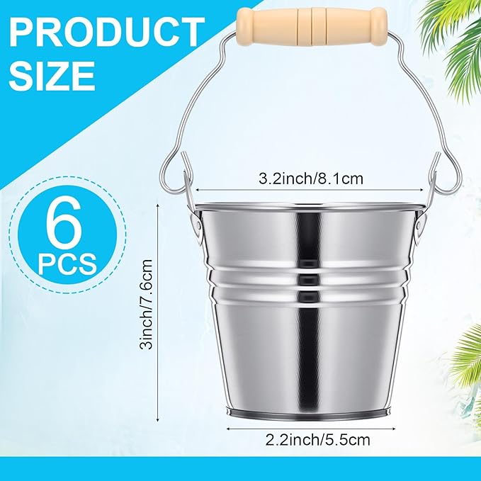 Zopeal 6 Pcs Large Metal Bucket Beer Bucket Galvanized Steel Pail with Handle for Gifts Basket Ice Candy Party (3.5 x 3 x 2.3 Inch,Silver)