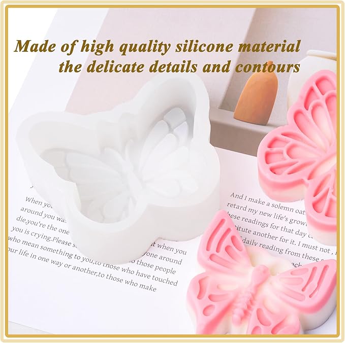 Butterfly Silicone Mold 2 Pack Candle Molds for Candle Soap Making Craft Supplies 3D Butterfly Epoxy Resin Casting Mold Plaster Cement Ornaments Mould Home Art Decor