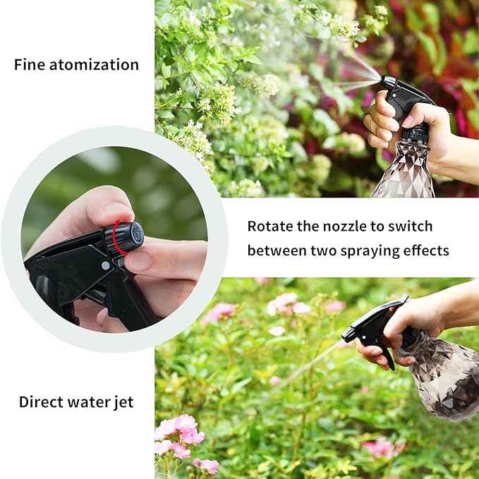 2 Pcs Spray Bottles, 500 ml/17 oz Empty Water Spray Bottles, Plastic Reusable Adjustable Mist Sprayer Squirt Bottles Containers Refillable for Cleaning Solutions, Gardening, Plants (Grey)