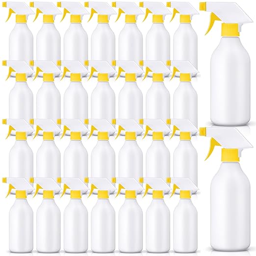 Tanlade 30 Pcs Plastic Spray Bottles 16 oz Leak Proof Squirt Bottle Refillable Empty Spray Water Mist Sprayer with Nozzles for Hair Essential Oil Cleaning Solutions Plants Pets (Yellow)