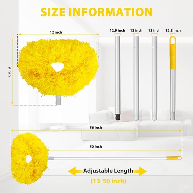Ceiling Fan Cleaner Duster High Ceiling Extended Fan Blade Cleaner from 13 to 50 Inch Reusable Microfiber Ceiling Fan Duster with Extension Handle for Furniture Bookshelves Wall Door (Yellow)
