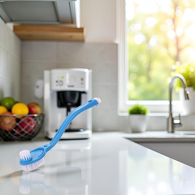 Household Cleaning Brushes Long Handle Double-Headed Shoes Cleaning Brushes Bathroom Kitchen Washing Tools (Blue)