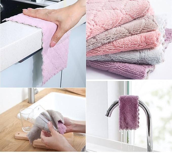 10 Pack Kitchen Cloth, Microfiber Dish Towels Washcloths, Super Absorbent Coral Velvet Dishtowels, Premium Cleaning Cloths,Non-Stick Oil Quick Dry DishTowels, Soft Tea Towels, Table Cleaning Cloths.