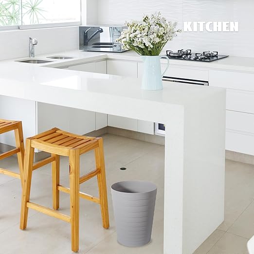 UUJOLY Small Bathroom Trash Can Wastebasket, Plastic Garbage Bin Container Basket for Bathrooms, Laundry Room, Kitchens, Offices, Kids Rooms, Dorms, Gery, 1.8 Gallon/2 Pack