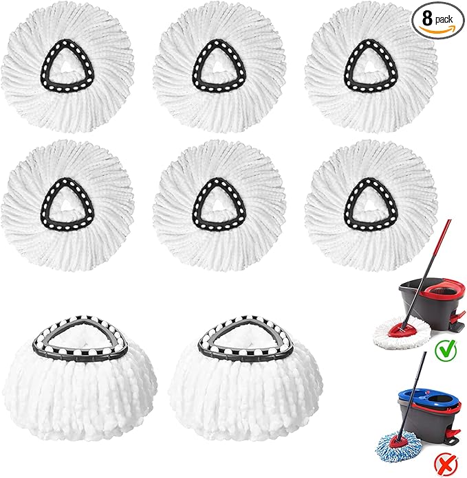 8 Pack Spin Mop Replacement Heads, 100% Microfiber Mop Head Replacement Compatible with Triangle Spin Mop for Easy Wring, 360 Degree Spinning Mop Replace Head for Floor Cleaning