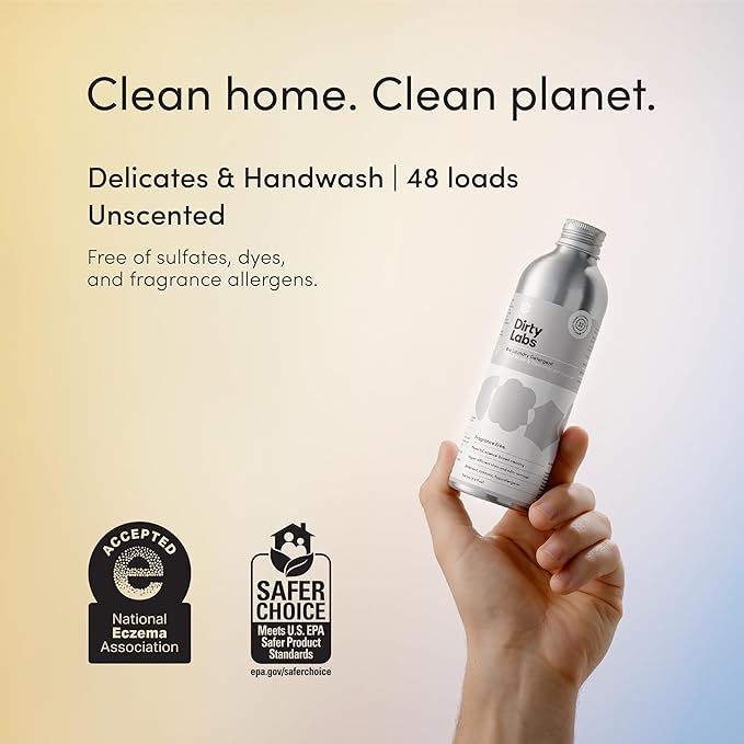 Dirty Labs | Hand Wash and Delicates | Scent Free | 32 Loads (8.6 fl oz) | Bio Enzyme Liquid Laundry Detergent | For Fine Silks, Wools, Handwash Garments | Hyper-Concentrated | Non Toxic, Biodegradable | Stain & Odor Removal