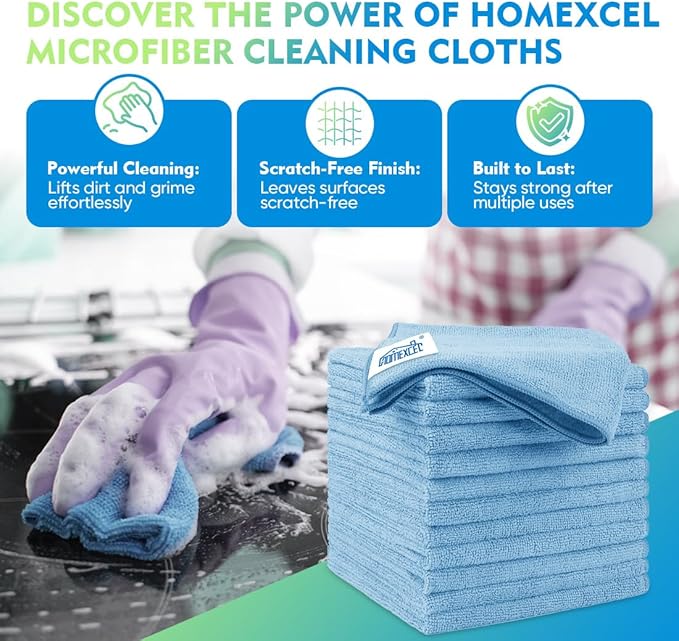 HOMEXCEL Microfiber Cleaning Cloth 6 Pack 12.5 x 12.5 inch Microfiber Towels for Cars Ultra Absorbent Car Washing Cloth Lint Free Streak Free Cleaning Rags for Car, Kitchen Window Blue