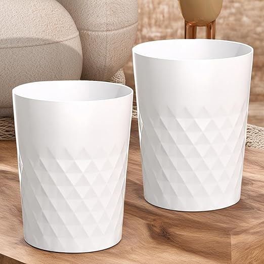 2 Pack Small Trash Can 1.8 Gallon Bathroom Garbage Can Waste Basket Recycling Bin for Dorms Bedrooms Offices Kitchens, White