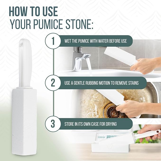 Powerstone Pumice Stone Toilet Bowl Cleaner with Handle (4-pack) - A Solution for Hard Water Stains on Toilets, Grills, Tiles, Grout & Pools