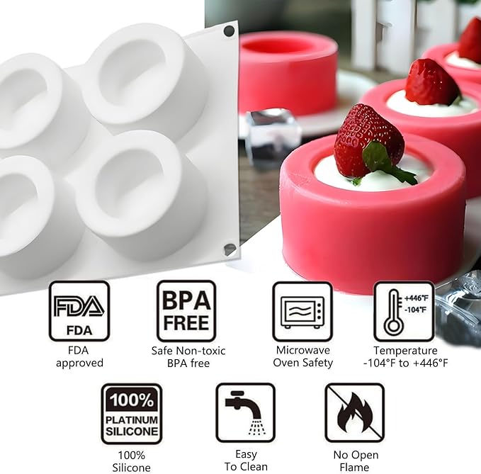 Shot Glass Chocolate Silicone Molds, 6-Cavity Round Mousse Molds for Ice Shot Glass Cookie Candy Mousse Dessert Pudding Dessert