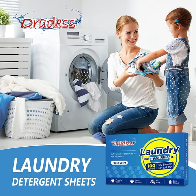 Laundry Detergent Sheets, 100 Loads (50 Sheets), 5.5" x 4.25", Fresh Scent