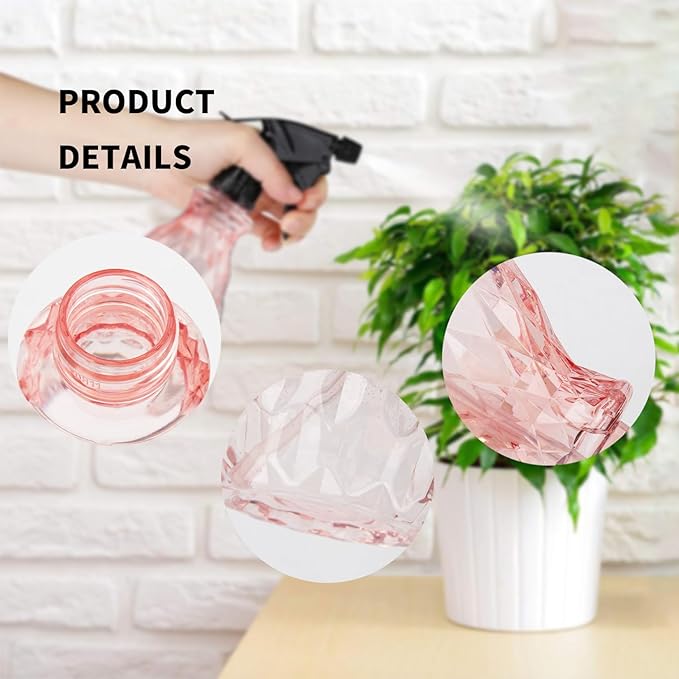 2 Pcs Spray Bottles, 500 ml/17 oz Empty Water Spray Bottles, Plastic Reusable Adjustable Mist Sprayer Squirt Bottles Containers Refillable for Cleaning Solutions, Gardening, Plants (Pink)