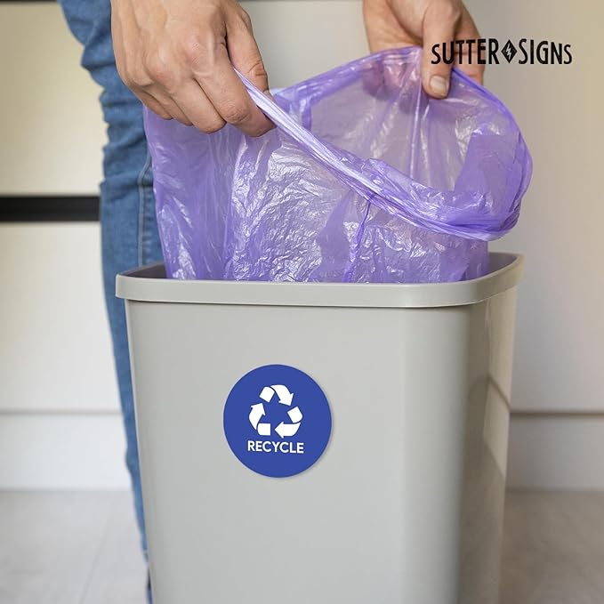 Sutter Signs 3pk Recycle Stickers for Trash Bins | 4" Weatherproof Waste Management Label Sign Decals for Garbage Cans, Outside Waste, and Recycling Bins