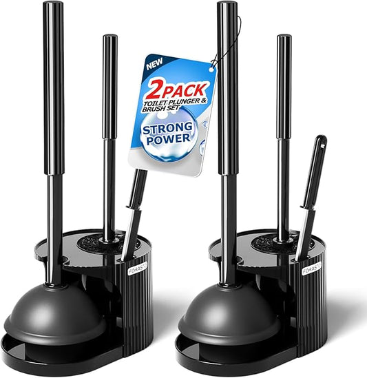 2Pack 3 in 1 Toilet Brush and Plunger Set,Toilet Bowl Brush Plunger Set,Toilet Brush Plunger Combo,Cleaning Supplies, Crevice Cleaning Brush, Bathroom Cleaning Tools, Bright Black