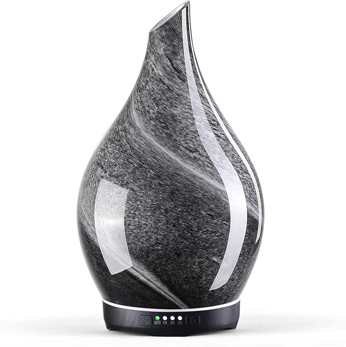 Porseme 280ml Essential Oil Diffuser Glass Color Changing Aroma Air Diffusers Aromatherapy Ultrasonic Cool Mist Humidifier 7 Running Hours Waterless Auto-Off for Sleeping, Yoga, Office, Spa (Obsidian)