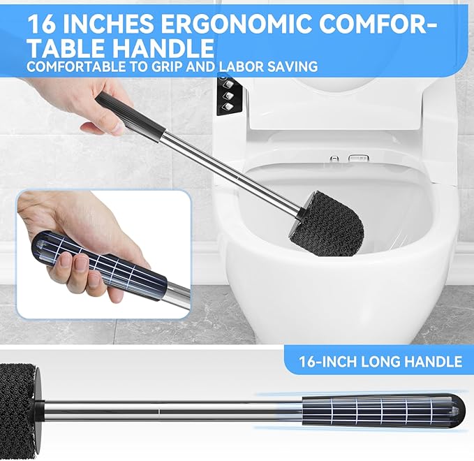 TRENTI Toilet Brush, Toilet Brush and Holder Set, Bristles Toilet Bowl Brush Head with Ventilated Holder, Wall Mounted Compact Toilet Brush Set for Bathroom Deep Cleaning (1, Black)