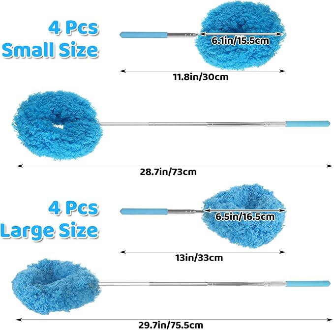 8 Pack Ceiling Fan Cleaner Duster 2 Size Reusable Microfiber Ceiling Fan Cleaner Duster with Extendable Long Handle 6 to 30 Inch for Cleaning Walls Bookshelves Door Window Top