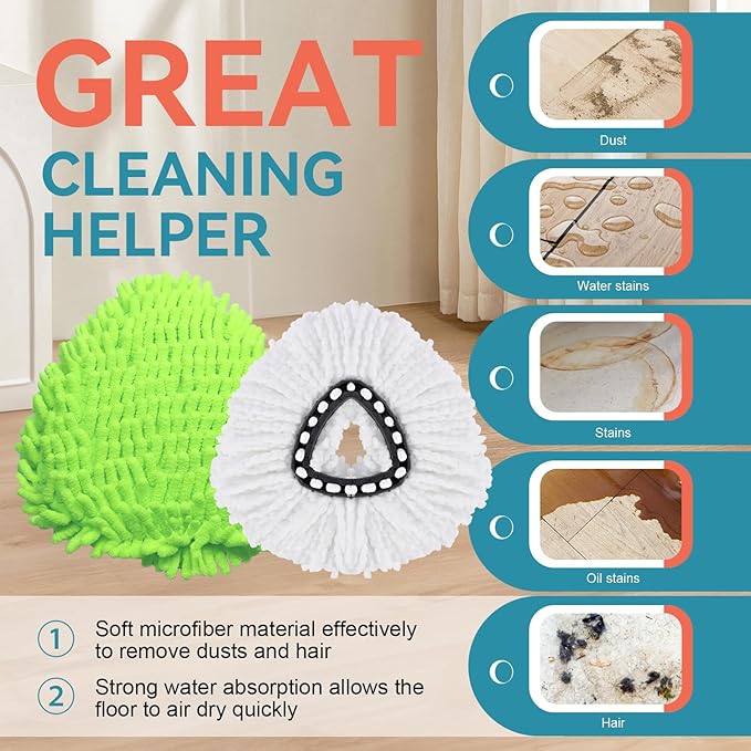 3 Pack Mop Replacment Heads for O-Ceda Mop Replace Head Spin Mop Heads Replacements, Microfiber Spin Mop Refills for Bath/Living Room Cleaning