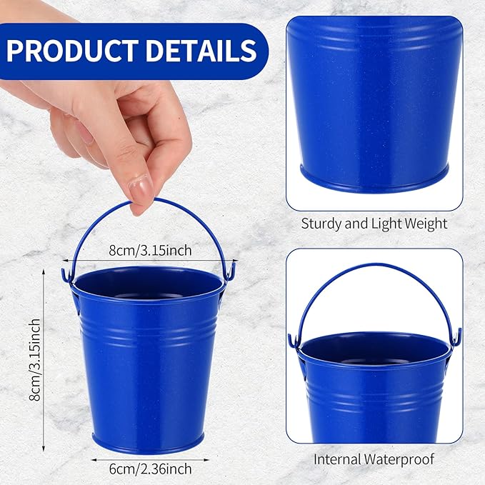Mini Metal Buckets with Handles Galvanized Buckets 3.15 Inch Mini Container Pails for Metal Tin Plant Holder Pail for Wedding Decoration Party Favor(Blue,28 Pcs)