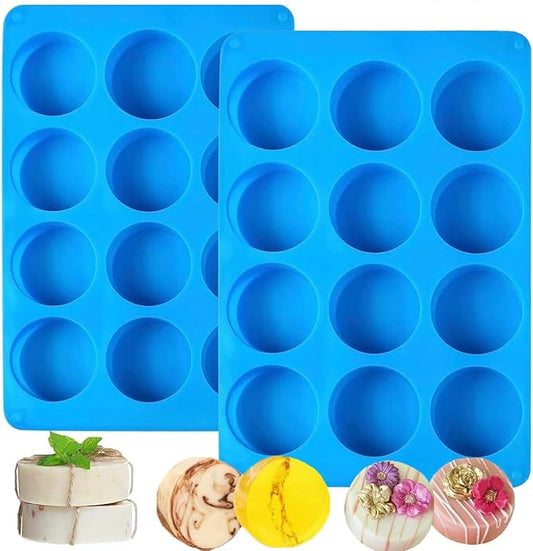 Rose Ice Cube Mold & Soap Silicone Molds - 12-hole Round for Bath Bombs (2 Pack)