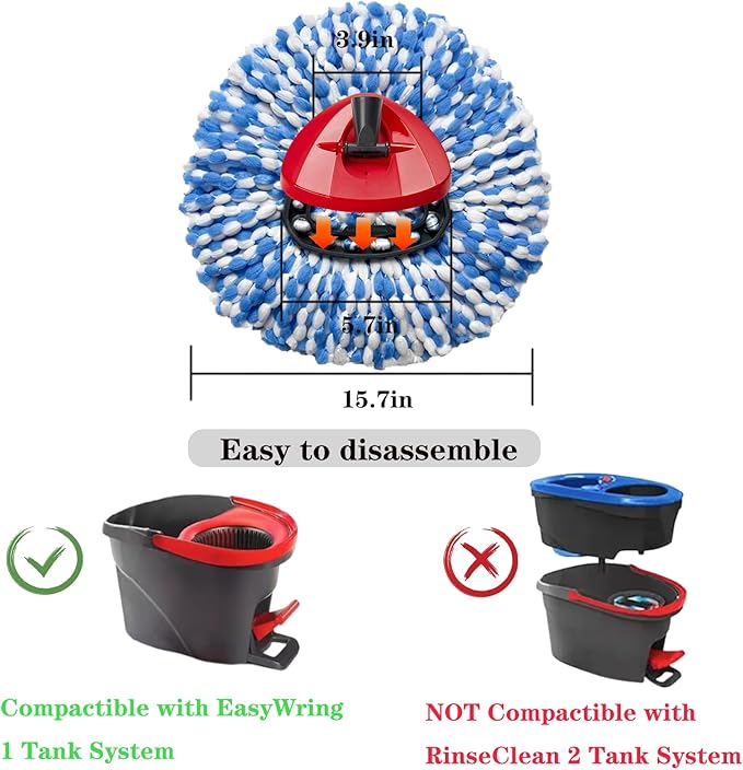 Mop Heads Replacement for O-Ceda Easy Wrin Spin Mop, Microfiber Spin Mop Refills, 4 Packs Mop Head Replacement Easy Cleaning Machine Washable