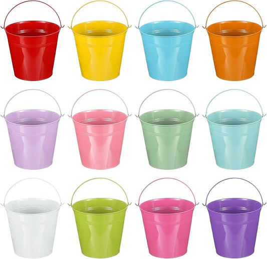 PATIKIL 7"x6.5" Small Metal Buckets with Handle, 12 Pcs Mini Galvanized Bucket Colorful Easter Buckets, Red/Yellow/Blue/Purple/Pink/Light Green/Orange/White/Green/Rose Red/Dark Purple