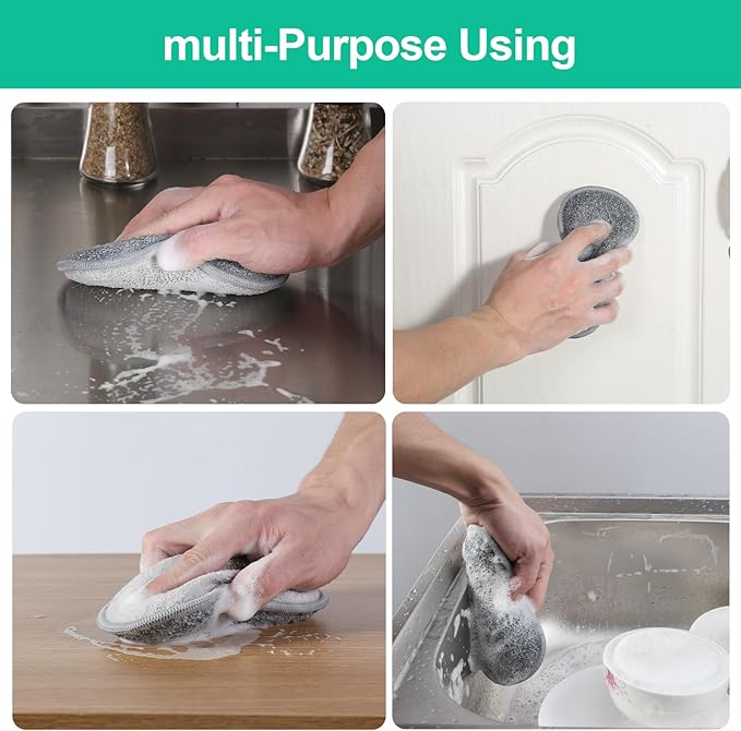 Upgrated Dual-Sided Sponges Kitchen, 6 Pack Microfiber Non Scratch Dish Scrub Sponge, All Purpose Dish Washing Scrubber for Cleaning Dishes, Kitchen, Pots, Pans, Sink & Household