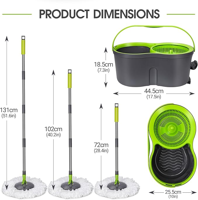Spin Mop Bucket System,Masthome Pedal Spin Mop and Bucket with Wringer Set,EasyWring Microfiber Mop with 3 Mop Pads,360°Spinning Floor Cleaning System - Home & Office Suitable