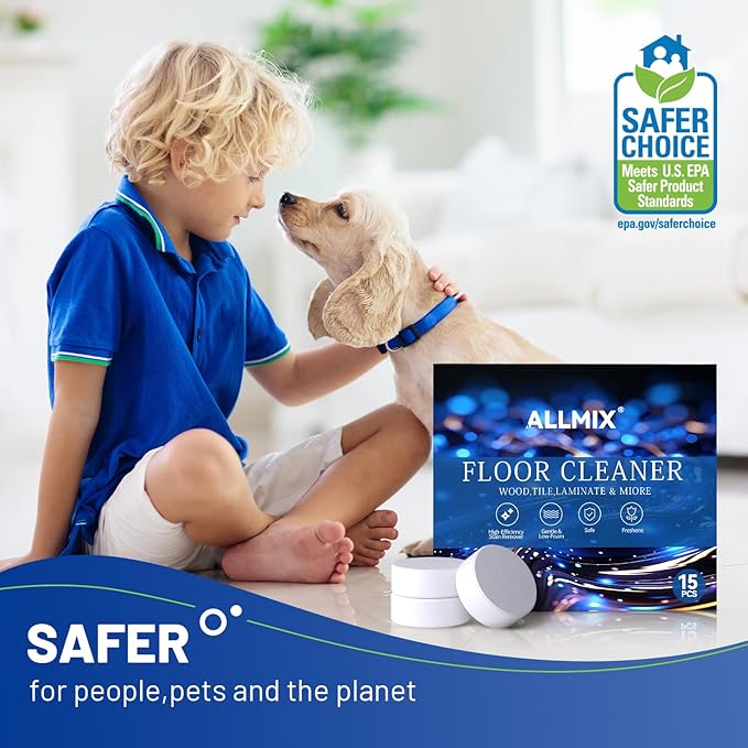 ALLMIX Hard Floor Cleaner, Floor Cleaning Tablets for Mopping, Eco-Friendly Gentle & Deep Cleaning Solution for All Hard Floors, Perfect for Mop Buckets - Lemon Scent (15Pcs - Individually Packaged)