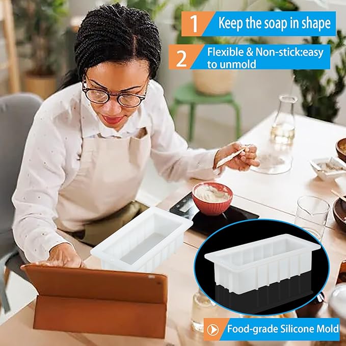 42oz Silicone Soap Mold Loaf Soap Making Mold with 5 Acrylic Dividers for DIY Handmade Soap Swirl Making Tools, white