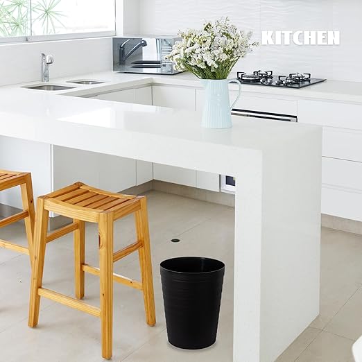 UUJOLY Small Bathroom Trash Can Wastebasket, Plastic Garbage Bin Container Basket for Bathrooms, Laundry Room, Kitchens, Offices, Kids Rooms, Dorms, Black, 1.8 Gallon