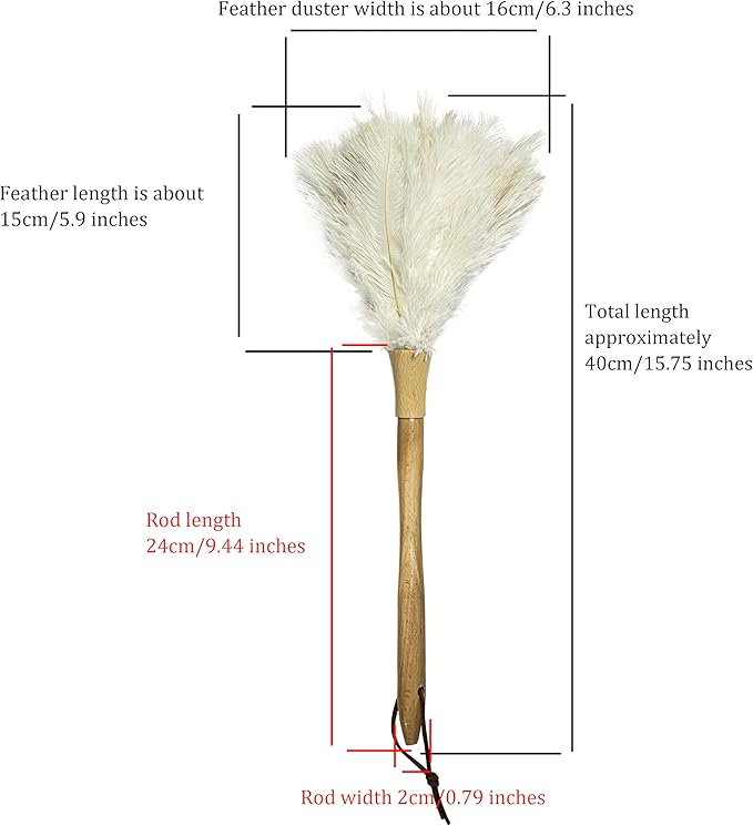 Feather Duster 15.7 Inch - Made of Ostrich Feathers for Cleaning Home (Off White)