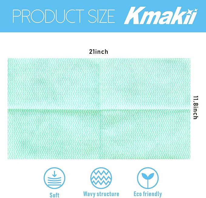 KMAKII Handi Wipe Reusable Cloths - Multi-Purpose Cleaning Cloths and Towels, Absorbent, Quick-Dry, Durable Wipes for Kitchen and Home, Green, 11.8 x 21 inches, Pack of 40