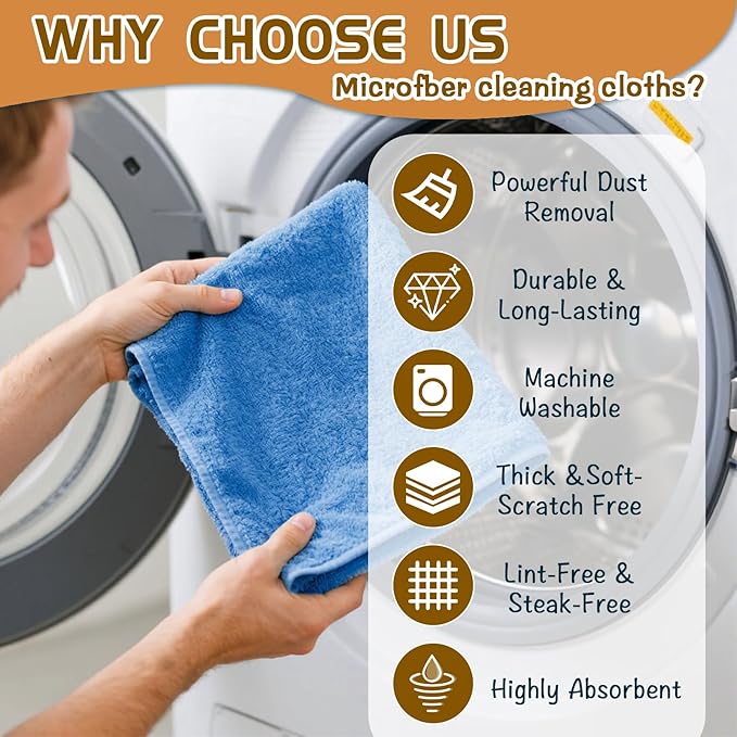 8 Pcs Large Microfiber Cleaning Cloth, 15.75"x15.75" Washable Reusable Microfiber Towel for House Floor Kitchen Car Window Highly Absorbent, Lint and Streak Free