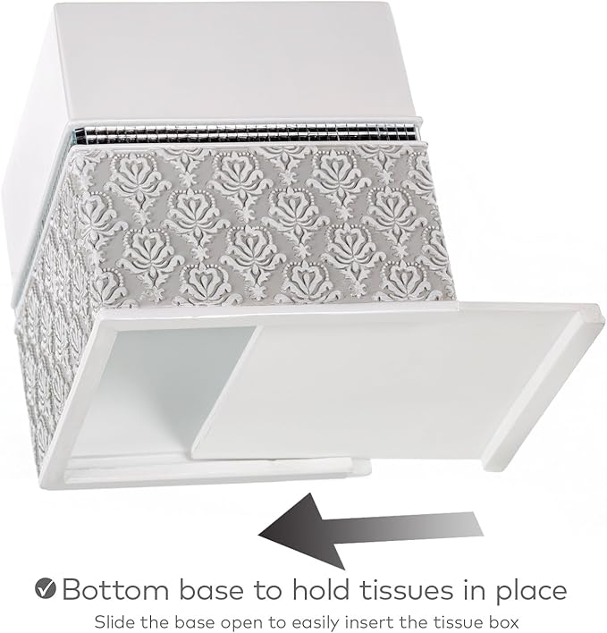 Creative Scents Mirror Damask White and Gray Bathroom Accessories Set - 6 Piece Bathroom Accessory Set Includes: Trash Can, Tissue Box Cover, Soap Dispenser, Soap Dish, Toothbrush Holder & Tumbler