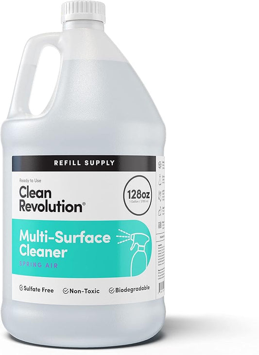 Clean Revolution Multi Surface Cleaner Refill Supply, Non-Toxic, Eco-Friendly & Plant-Based, Ready to Use, Spring Air, 128 Fl Oz (1 Gallon)