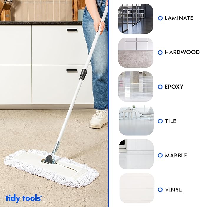 Commercial Dust Mop – 24 Inch Floor Sweeper for Hardwood, Reusable Cotton Mop Head, Extendable Handle, Dry Mop for Floor Cleaning & Janitorial Supplies